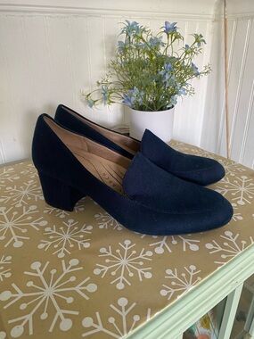 Life Stride Navy Suede Block Heel Loafers